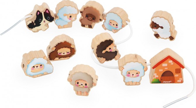 Drewniana przewlekanka z owieczkami i pieskiem Janod Farma